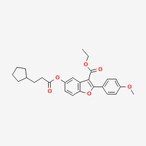 molecular formula C26H28O6 B15030138 Ethyl 5-[(3-cyclopentylpropanoyl)oxy]-2-(4-methoxyphenyl)-1-benzofuran-3-carboxylate 