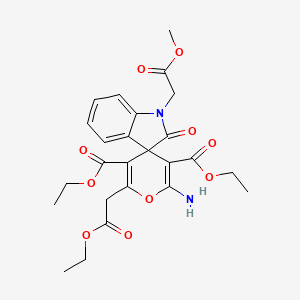 molecular formula C25H28N2O10 B15030203 Diethyl 2'-amino-6'-(2-ethoxy-2-oxoethyl)-1-(2-methoxy-2-oxoethyl)-2-oxo-1,2-dihydrospiro[indole-3,4'-pyran]-3',5'-dicarboxylate 