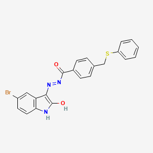 molecular formula C22H16BrN3O2S B15030522 N'-[(3Z)-5-bromo-2-oxo-1,2-dihydro-3H-indol-3-ylidene]-4-[(phenylsulfanyl)methyl]benzohydrazide 