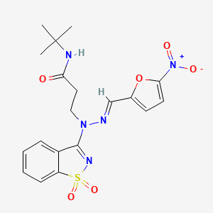 molecular formula C19H21N5O6S B15030745 N-(tert-butyl)-3-{(2E)-1-(1,1-dioxido-1,2-benzisothiazol-3-yl)-2-[(5-nitro-2-furyl)methylene]hydrazino}propanamide 