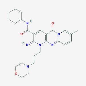 molecular formula C26H34N6O3 B15030804 N-cyclohexyl-6-imino-13-methyl-7-(3-morpholin-4-ylpropyl)-2-oxo-1,7,9-triazatricyclo[8.4.0.03,8]tetradeca-3(8),4,9,11,13-pentaene-5-carboxamide 
