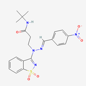 molecular formula C21H23N5O5S B15031163 N-tert-butyl-3-[(2E)-1-(1,1-dioxido-1,2-benzothiazol-3-yl)-2-(4-nitrobenzylidene)hydrazinyl]propanamide 