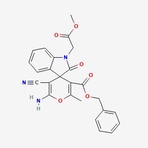 molecular formula C25H21N3O6 B15031313 Benzyl 6'-amino-5'-cyano-1-(2-methoxy-2-oxoethyl)-2'-methyl-2-oxo-1,2-dihydrospiro[indole-3,4'-pyran]-3'-carboxylate 