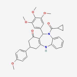 molecular formula C33H34N2O6 B15031596 cyclopropyl[1-hydroxy-3-(4-methoxyphenyl)-11-(3,4,5-trimethoxyphenyl)-2,3,4,11-tetrahydro-10H-dibenzo[b,e][1,4]diazepin-10-yl]methanone 