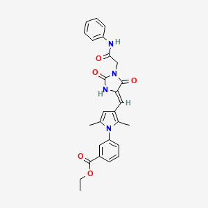molecular formula C27H26N4O5 B15031766 ethyl 3-{3-[(Z)-{2,5-dioxo-1-[2-oxo-2-(phenylamino)ethyl]imidazolidin-4-ylidene}methyl]-2,5-dimethyl-1H-pyrrol-1-yl}benzoate 