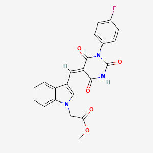 molecular formula C22H16FN3O5 B15032287 methyl (3-{(E)-[1-(4-fluorophenyl)-2,4,6-trioxotetrahydropyrimidin-5(2H)-ylidene]methyl}-1H-indol-1-yl)acetate 