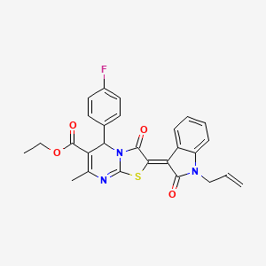 molecular formula C27H22FN3O4S B15032850 ethyl (2Z)-2-(1-allyl-2-oxo-1,2-dihydro-3H-indol-3-ylidene)-5-(4-fluorophenyl)-7-methyl-3-oxo-2,3-dihydro-5H-[1,3]thiazolo[3,2-a]pyrimidine-6-carboxylate 