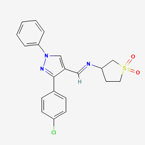molecular formula C20H18ClN3O2S B15033563 N-{(E)-[3-(4-chlorophenyl)-1-phenyl-1H-pyrazol-4-yl]methylidene}tetrahydrothiophen-3-amine 1,1-dioxide 