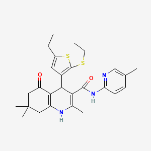 molecular formula C27H33N3O2S2 B15034269 4-[5-Ethyl-2-(ethylsulfanyl)-3-thienyl]-2,7,7-trimethyl-N-(5-methyl-2-pyridinyl)-5-oxo-1,4,5,6,7,8-hexahydro-3-quinolinecarboxamide CAS No. 421573-80-0