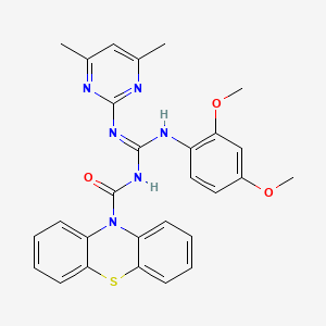 molecular formula C28H26N6O3S B15036300 N-{(Z)-[(2,4-dimethoxyphenyl)amino][(4,6-dimethylpyrimidin-2-yl)amino]methylidene}-10H-phenothiazine-10-carboxamide 