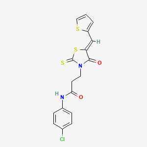 molecular formula C17H13ClN2O2S3 B15036309 N-(4-Chlorophenyl)-3-[(5Z)-4-oxo-2-sulfanylidene-5-[(thiophen-2-YL)methylidene]-1,3-thiazolidin-3-YL]propanamide 