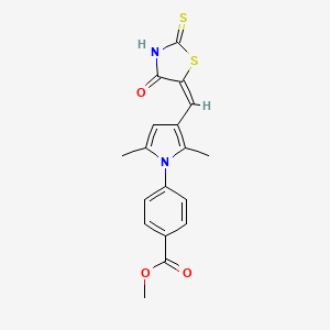 molecular formula C18H16N2O3S2 B15036431 methyl 4-{2,5-dimethyl-3-[(E)-(4-oxo-2-thioxo-1,3-thiazolidin-5-ylidene)methyl]-1H-pyrrol-1-yl}benzoate 