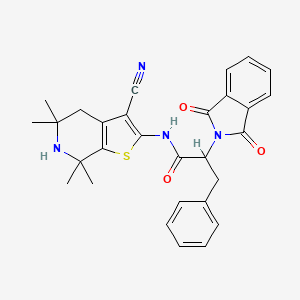 molecular formula C29H28N4O3S B15036535 N-(3-cyano-5,5,7,7-tetramethyl-4,5,6,7-tetrahydrothieno[2,3-c]pyridin-2-yl)-2-(1,3-dioxo-1,3-dihydro-2H-isoindol-2-yl)-3-phenylpropanamide 