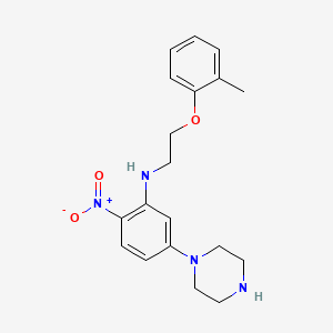 molecular formula C19H24N4O3 B15036630 N-[2-(2-methylphenoxy)ethyl]-2-nitro-5-(piperazin-1-yl)aniline 