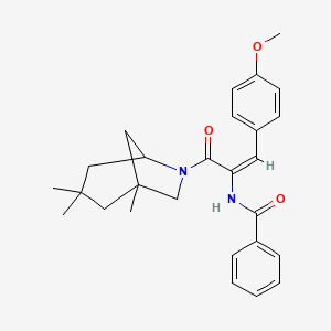 molecular formula C27H32N2O3 B15036806 N-[(1E)-1-(4-methoxyphenyl)-3-oxo-3-(1,3,3-trimethyl-6-azabicyclo[3.2.1]oct-6-yl)prop-1-en-2-yl]benzamide 