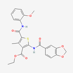 molecular formula C24H22N2O7S B15036930 Ethyl 2-(2H-1,3-benzodioxole-5-amido)-5-[(2-methoxyphenyl)carbamoyl]-4-methylthiophene-3-carboxylate 