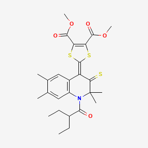 molecular formula C26H31NO5S3 B15037063 dimethyl 2-[1-(2-ethylbutanoyl)-2,2,6,7-tetramethyl-3-thioxo-2,3-dihydroquinolin-4(1H)-ylidene]-1,3-dithiole-4,5-dicarboxylate 