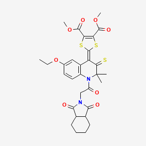 molecular formula C30H32N2O8S3 B15037092 dimethyl 2-[1-[(1,3-dioxooctahydro-2H-isoindol-2-yl)acetyl]-6-ethoxy-2,2-dimethyl-3-thioxo-2,3-dihydroquinolin-4(1H)-ylidene]-1,3-dithiole-4,5-dicarboxylate 