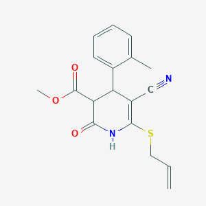 molecular formula C18H18N2O3S B15037403 Methyl 5-cyano-4-(2-methylphenyl)-2-oxo-6-(prop-2-en-1-ylsulfanyl)-1,2,3,4-tetrahydropyridine-3-carboxylate 