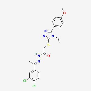 molecular formula C21H21Cl2N5O2S B15037469 N'-[(1E)-1-(3,4-dichlorophenyl)ethylidene]-2-{[4-ethyl-5-(4-methoxyphenyl)-4H-1,2,4-triazol-3-yl]sulfanyl}acetohydrazide 