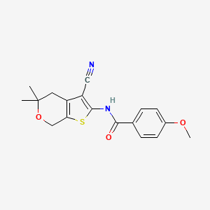 molecular formula C18H18N2O3S B15037575 N-(3-cyano-5,5-dimethyl-4,7-dihydro-5H-thieno[2,3-c]pyran-2-yl)-4-methoxybenzamide 
