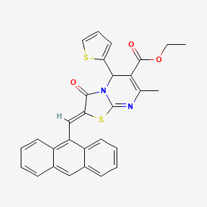 molecular formula C29H22N2O3S2 B15037626 ethyl (2Z)-2-(anthracen-9-ylmethylidene)-7-methyl-3-oxo-5-(thiophen-2-yl)-2,3-dihydro-5H-[1,3]thiazolo[3,2-a]pyrimidine-6-carboxylate 