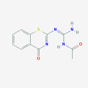 molecular formula C11H10N4O2S B15037757 N-{N-[(2E)-4-oxo-3,4-dihydro-2H-1,3-benzothiazin-2-ylidene]carbamimidoyl}acetamide 
