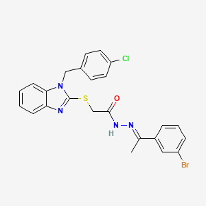 molecular formula C24H20BrClN4OS B15037843 N'-[(E)-1-(3-Bromophenyl)ethylidene]-2-{[1-(4-chlorobenzyl)-1H-benzimidazol-2-YL]sulfanyl}acetohydrazide 