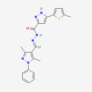 molecular formula C21H20N6OS B15038028 N'-[(E)-(3,5-Dimethyl-1-phenyl-1H-pyrazol-4-YL)methylidene]-3-(5-methyl-2-thienyl)-1H-pyrazole-5-carbohydrazide 