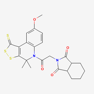 molecular formula C23H24N2O4S3 B15038030 2-[2-(8-methoxy-4,4-dimethyl-1-thioxo-1,4-dihydro-5H-[1,2]dithiolo[3,4-c]quinolin-5-yl)-2-oxoethyl]hexahydro-1H-isoindole-1,3(2H)-dione 