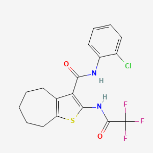 molecular formula C18H16ClF3N2O2S B15038181 N-(2-chlorophenyl)-2-[(trifluoroacetyl)amino]-5,6,7,8-tetrahydro-4H-cyclohepta[b]thiophene-3-carboxamide 