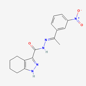 molecular formula C16H17N5O3 B15038286 N'-[(1E)-1-(3-nitrophenyl)ethylidene]-4,5,6,7-tetrahydro-1H-indazole-3-carbohydrazide 