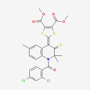 molecular formula C26H21Cl2NO5S3 B15038321 dimethyl 2-{1-[(2,4-dichlorophenyl)carbonyl]-2,2,6-trimethyl-3-thioxo-2,3-dihydroquinolin-4(1H)-ylidene}-1,3-dithiole-4,5-dicarboxylate 