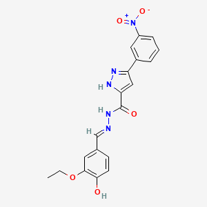 molecular formula C19H17N5O5 B15038717 N'-(3-Ethoxy-4-hydroxybenzylidene)-3-(3-nitrophenyl)-1H-pyrazole-5-carbohydrazide CAS No. 302918-46-3