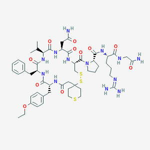 molecular formula C52H75N13O11S3 B150388 Argipressin, 1-(4-thio-4-tetrahydrothiopyranoacetic acid)-O-Et-tyr(2)-val(4)- CAS No. 133073-76-4