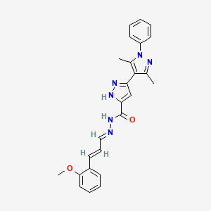 molecular formula C25H24N6O2 B15038910 N'-[(1E,2E)-3-(2-Methoxyphenyl)prop-2-EN-1-ylidene]-3',5'-dimethyl-1'-phenyl-1H,1'H-[3,4'-bipyrazole]-5-carbohydrazide 