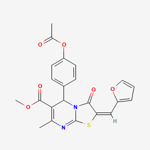 molecular formula C22H18N2O6S B15039048 methyl (2E)-5-[4-(acetyloxy)phenyl]-2-(furan-2-ylmethylidene)-7-methyl-3-oxo-2,3-dihydro-5H-[1,3]thiazolo[3,2-a]pyrimidine-6-carboxylate 