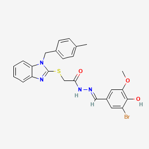 molecular formula C25H23BrN4O3S B15039337 N'-[(E)-(3-bromo-4-hydroxy-5-methoxyphenyl)methylidene]-2-{[1-(4-methylbenzyl)-1H-benzimidazol-2-yl]sulfanyl}acetohydrazide 