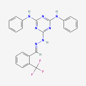 molecular formula C23H18F3N7 B15039922 N,N'-diphenyl-6-{(2E)-2-[2-(trifluoromethyl)benzylidene]hydrazinyl}-1,3,5-triazine-2,4-diamine 