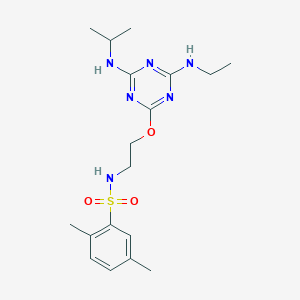 molecular formula C18H28N6O3S B15040082 N-[2-(4-Ethylamino-6-isopropylamino-[1,3,5]triazin-2-yloxy)-ethyl]-2,5-dimethyl-benzenesulfonamide 