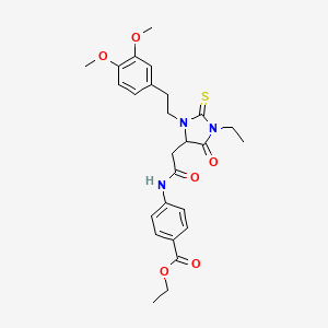 molecular formula C26H31N3O6S B15040755 Ethyl 4-[({3-[2-(3,4-dimethoxyphenyl)ethyl]-1-ethyl-5-oxo-2-thioxoimidazolidin-4-yl}acetyl)amino]benzoate 