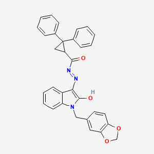 molecular formula C32H25N3O4 B15041782 N'-[(3Z)-1-(1,3-benzodioxol-5-ylmethyl)-2-oxo-1,2-dihydro-3H-indol-3-ylidene]-2,2-diphenylcyclopropanecarbohydrazide 