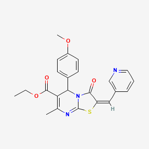 molecular formula C23H21N3O4S B15042237 Ethyl (2E)-5-(4-methoxyphenyl)-7-methyl-3-oxo-2-(3-pyridinylmethylene)-2,3-dihydro-5H-[1,3]thiazolo[3,2-A]pyrimidine-6-carboxylate 