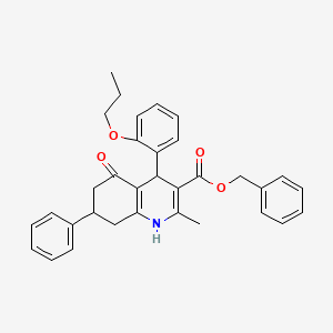 molecular formula C33H33NO4 B15042561 Benzyl 2-methyl-5-oxo-7-phenyl-4-(2-propoxyphenyl)-1,4,5,6,7,8-hexahydroquinoline-3-carboxylate 