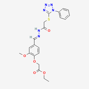 molecular formula C21H22N6O5S B15042837 ethyl {2-methoxy-4-[(E)-(2-{[(1-phenyl-1H-tetrazol-5-yl)sulfanyl]acetyl}hydrazinylidene)methyl]phenoxy}acetate 