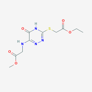 molecular formula C10H14N4O5S B15043215 Ethyl 2-({6-[(2-methoxy-2-oxoethyl)amino]-5-oxo-2,5-dihydro-1,2,4-triazin-3-yl}sulfanyl)acetate 