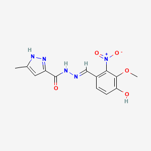 molecular formula C13H13N5O5 B15043375 N'-[(E)-(4-hydroxy-3-methoxy-2-nitrophenyl)methylidene]-3-methyl-1H-pyrazole-5-carbohydrazide 