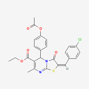 molecular formula C25H21ClN2O5S B15043389 ethyl (2E)-5-[4-(acetyloxy)phenyl]-2-(4-chlorobenzylidene)-7-methyl-3-oxo-2,3-dihydro-5H-[1,3]thiazolo[3,2-a]pyrimidine-6-carboxylate 