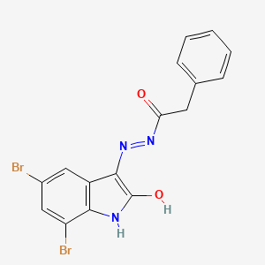 molecular formula C16H11Br2N3O2 B15043569 Phenyl-acetic acid (5,7-dibromo-2-oxo-1,2-dihydro-indol-3-ylidene)-hydrazide 