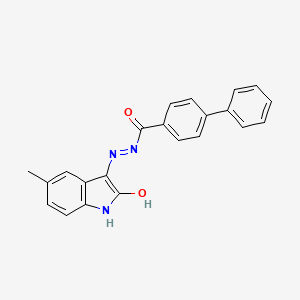 molecular formula C22H17N3O2 B15043920 N'-[(3E)-5-Methyl-2-oxo-2,3-dihydro-1H-indol-3-ylidene]-[1,1'-biphenyl]-4-carbohydrazide 
